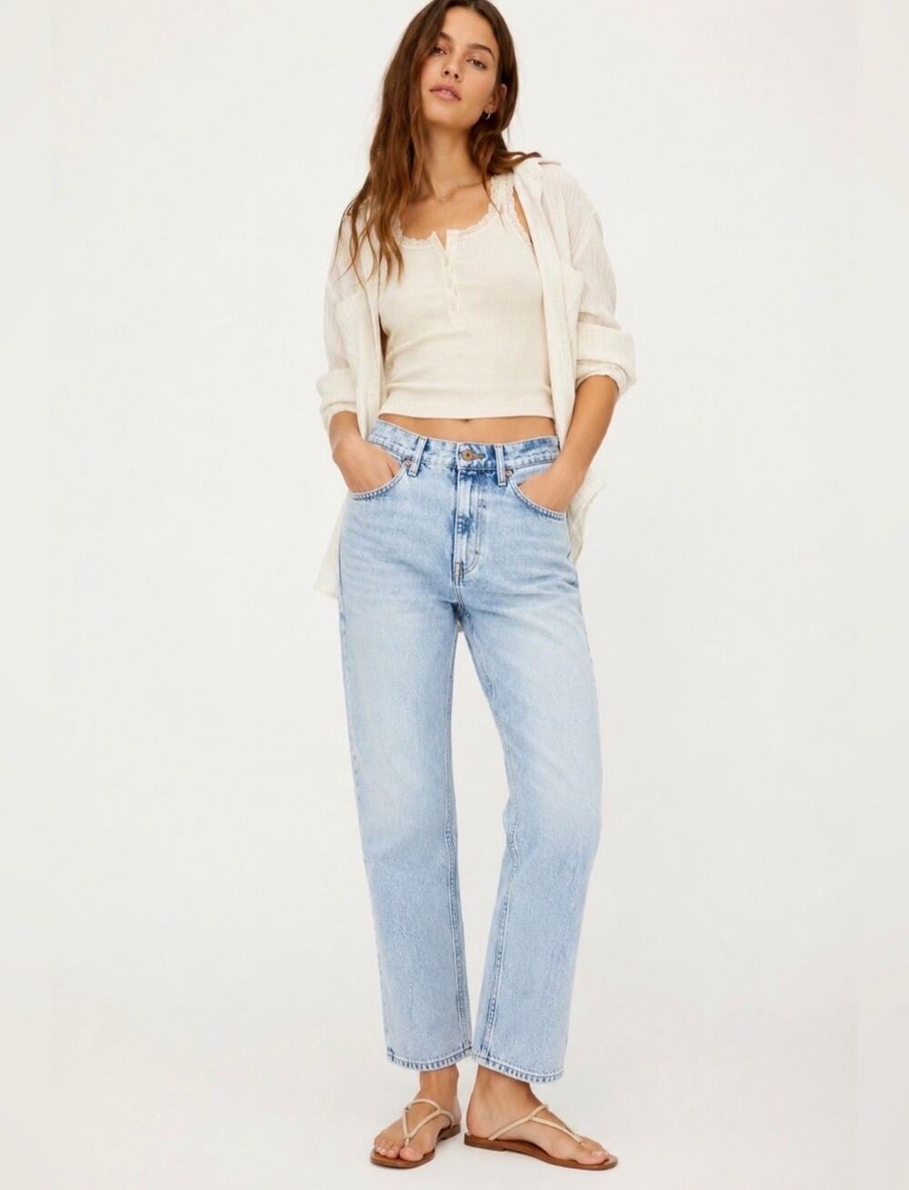 NWT Free People Pacifica High Rise Slim Jeans Light Wash 26